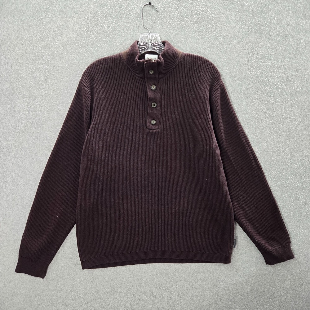 Woolrich Men Sweater Large Purple Ribbed Long Sleeve Henley Mock Neck‎